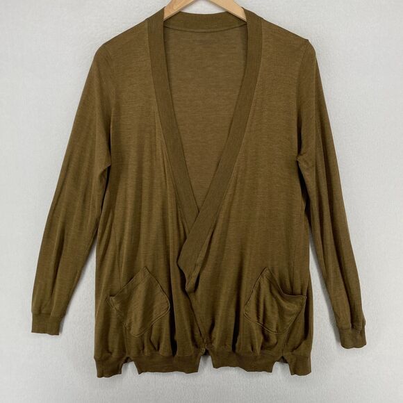 EILEEN FISHER Cardigan PL Silk Cotton Jersey Draped Open Front Long Sleeve Brown - Picture 2 of 15